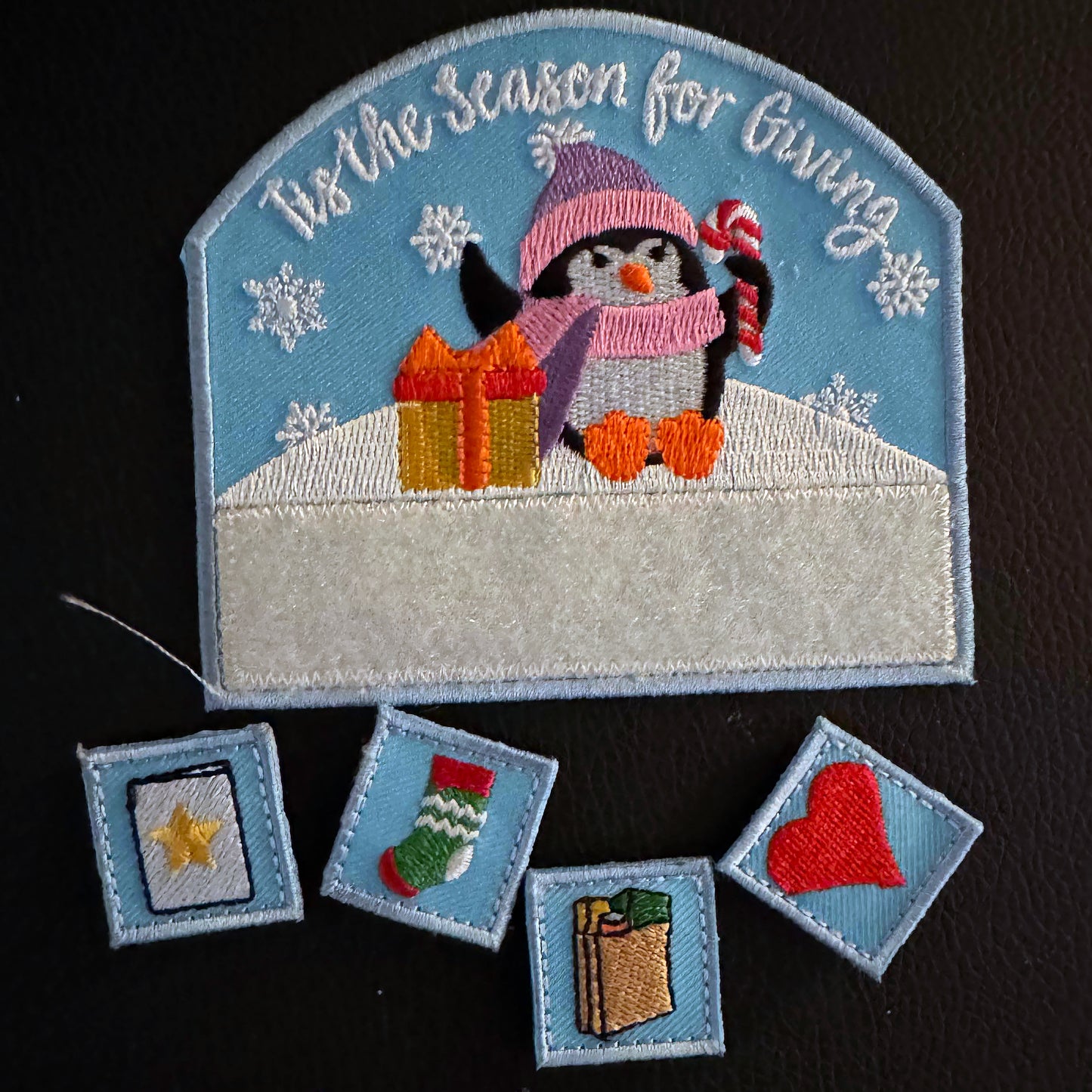 Tis the Season for Giving (patch with 4 attachable squares) using the Velcro