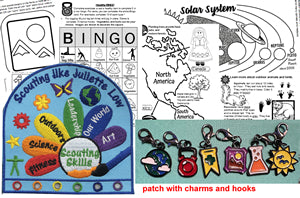 Scouting Like Juliette Low (patch, booklet, and charms)