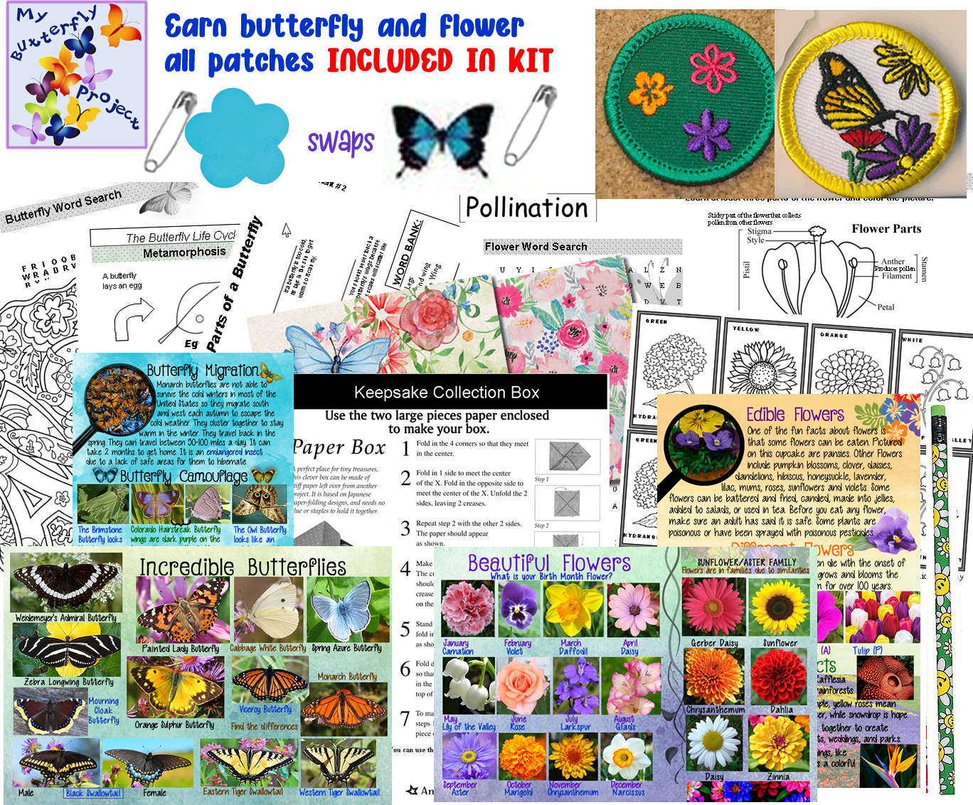 "Butterflies" and "Flowers" Badges and Badge Kits